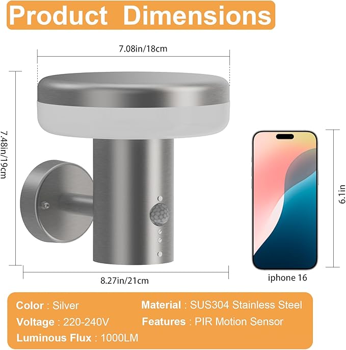 9W LED motion sensor wall lamp with compact design

