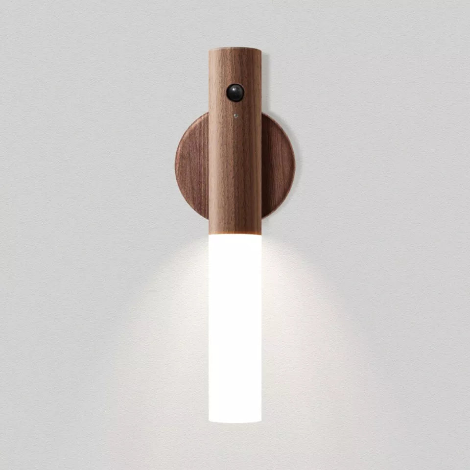 Motion Sensor Night Light, Rechargeable Wall Motion Sensor Night Light Wooden Portable Magnetic Strip Stick Night Lamp Wireless Wall Mounted Torch Lights for Indoor Hallway Stairway Porch
