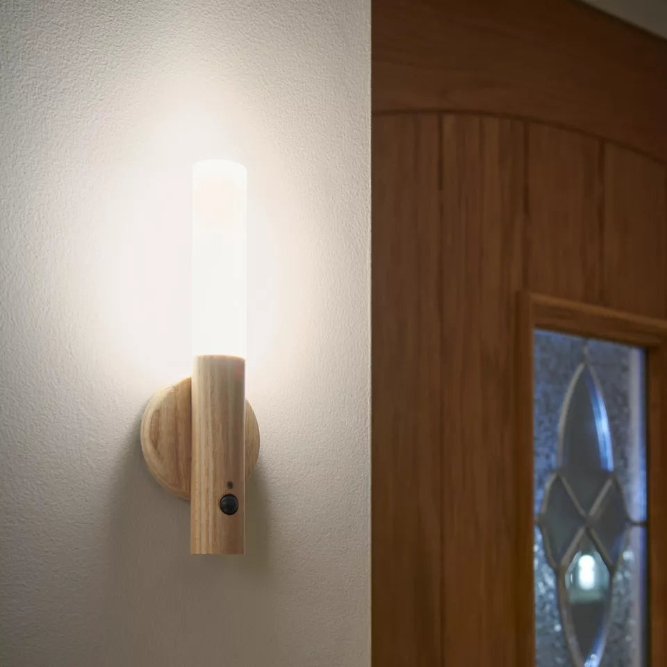 Motion Sensor Night Light, Rechargeable Wall Motion Sensor Night Light Wooden Portable Magnetic Strip Stick Night Lamp Wireless Wall Mounted Torch Lights for Indoor Hallway Stairway Porch
