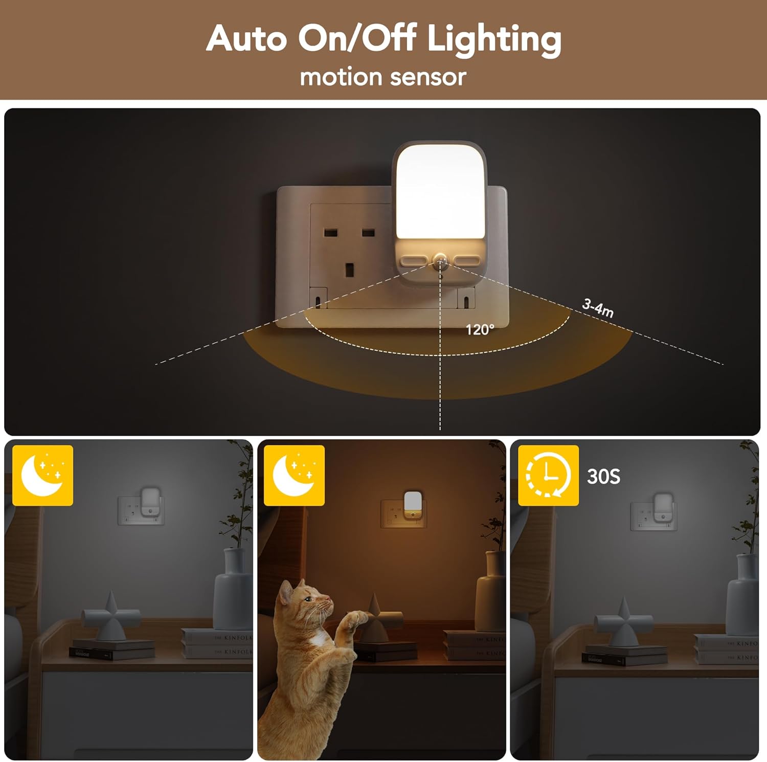 Motion sensor light with auto on/off feature and demonstration of usage in a room.