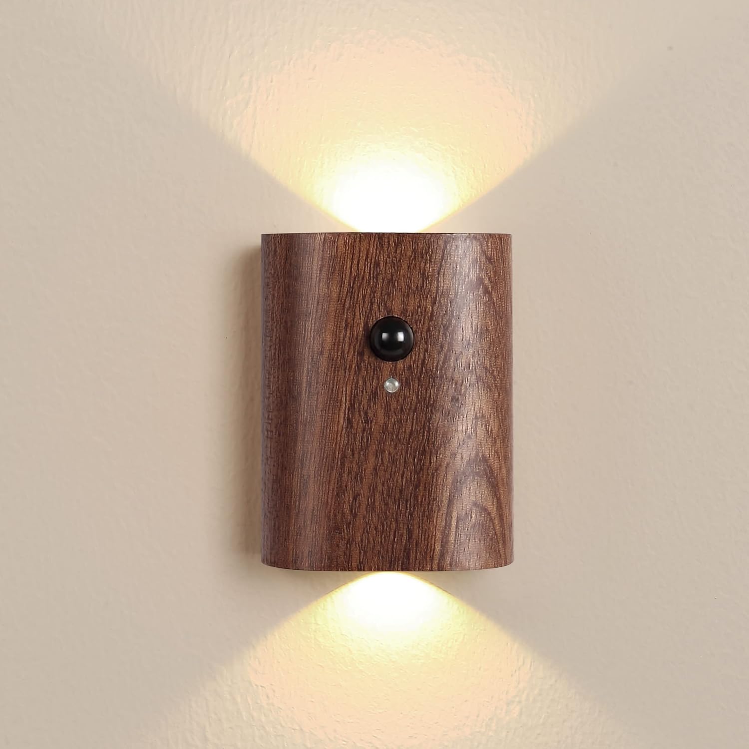 Motion sensor wall sconces set of 2 in wood finish

