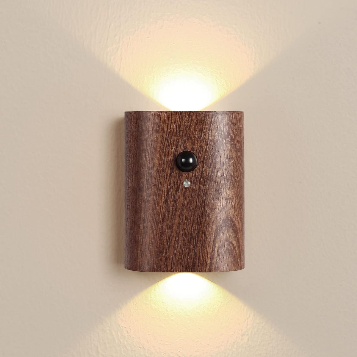 Motion sensor wall sconces set of 2 in wood finish

