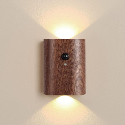 Motion sensor wall sconces set of 2 in wood finish

