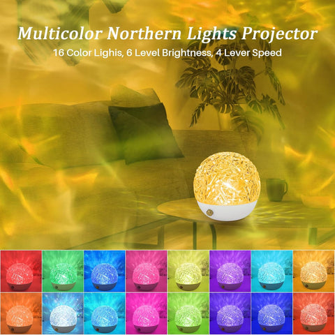 Multicolor Northern Lights Projector with LED lights on a blurred background