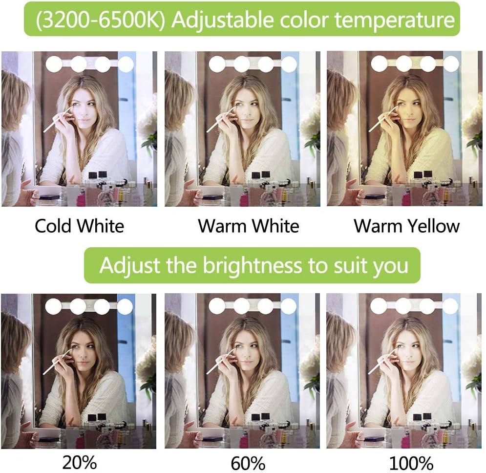Multicolored light display with adjustable color temperature and brightness on a mirror.