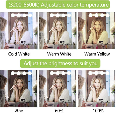 Multicolored light display with adjustable color temperature and brightness on a mirror.