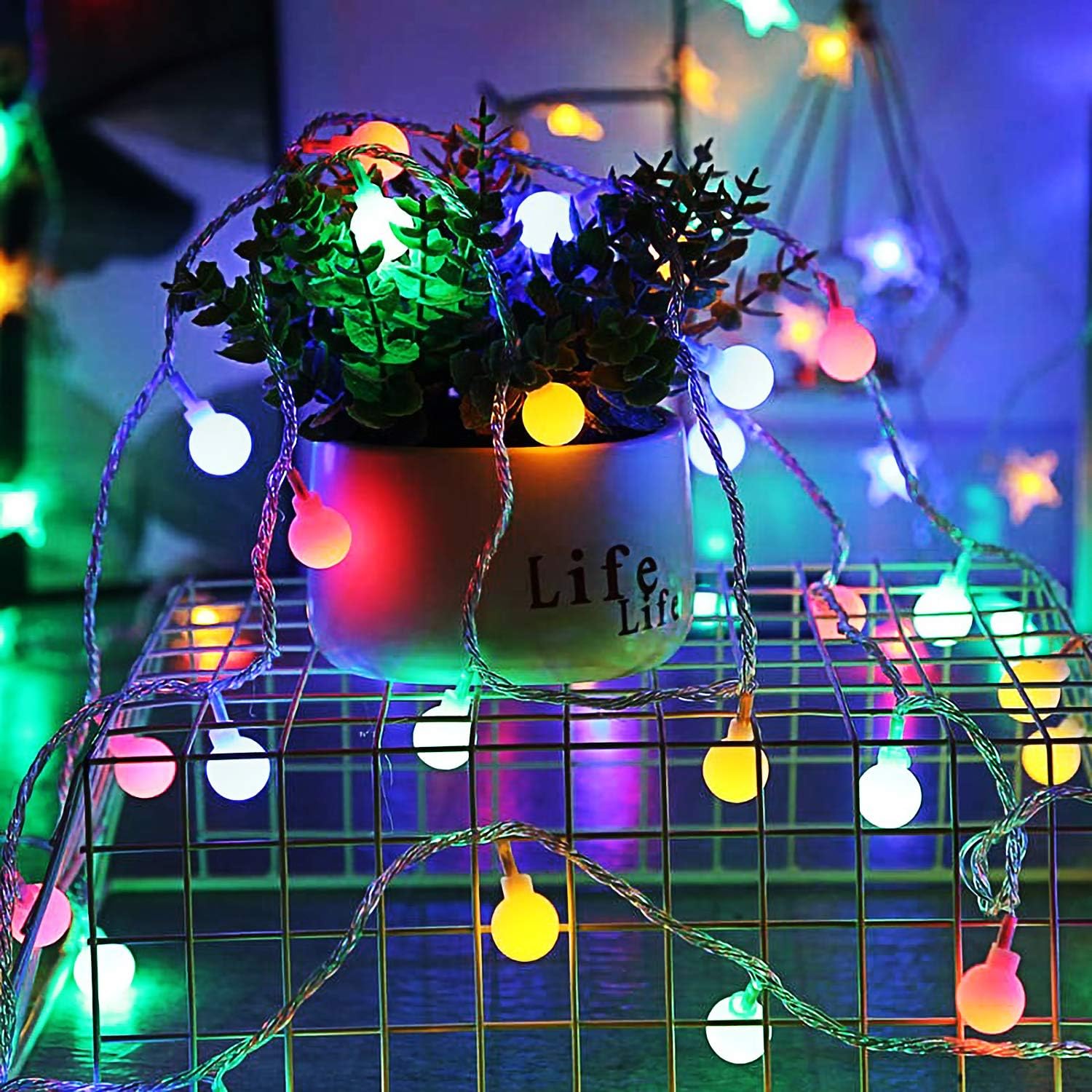 Close-up of multicolour plastic globe bulbs

