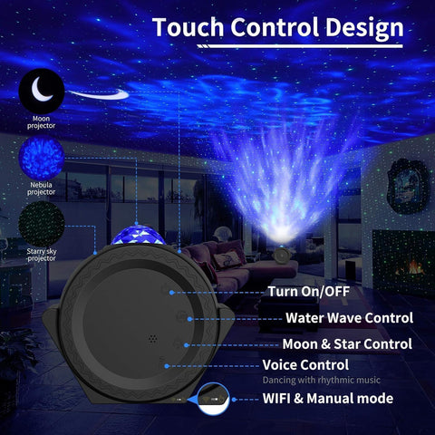 Nebula moon ocean wave ceiling projector light
