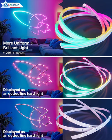 Neon light strip with LED beads displayed against a dark background
