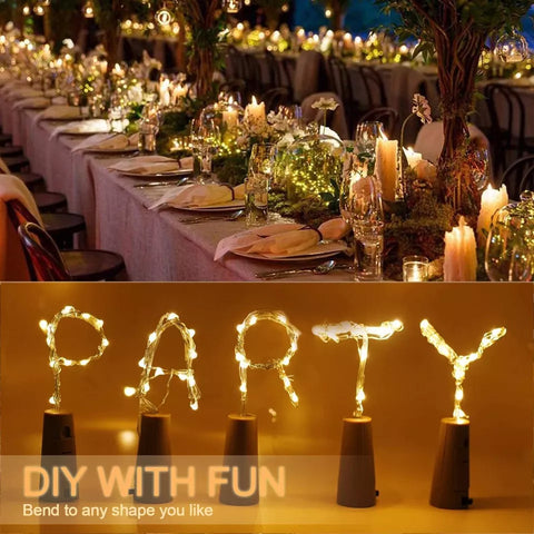 Set of mini fairy lights inside various decorative jars.

