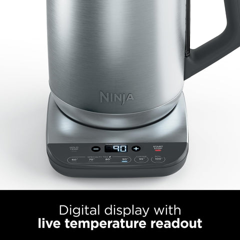 Ninja electric kettle with digital display on a white background