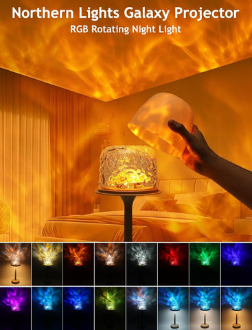 Northern Lights Galaxy Projector with RGB rotating night light effects.
