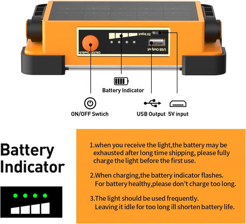 Orange and black battery pack with labeled components on a white background