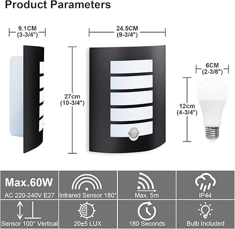 Easy-to-install E27 wall lamp with screws

