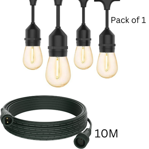 96FT festoon lights with 30 LED bulbs hanging across a garden

