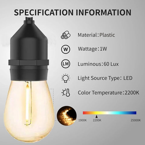 Close-up of waterproof LED festoon bulb glowing warmly at night

