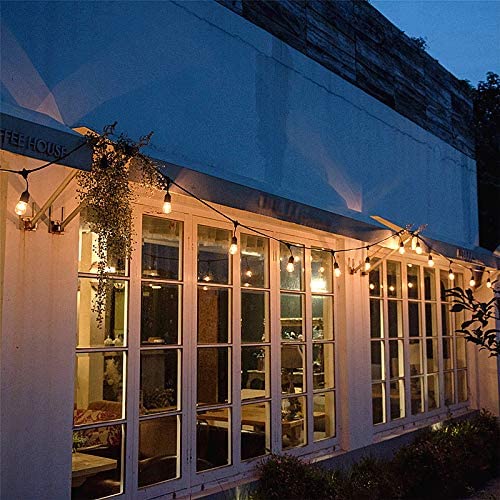96FT festoon lights with 30 LED bulbs hanging across a garden

