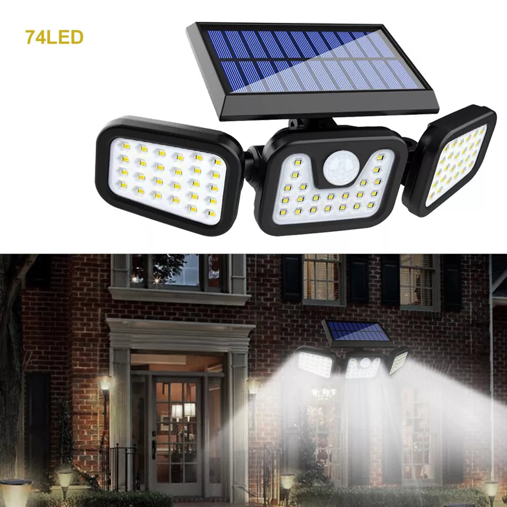 Outdoor 74LED Solar Powered Motion Sensor Wall Light in UK Garden Lamp