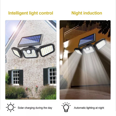 Energy-efficient 74LED solar light installed near a driveway


