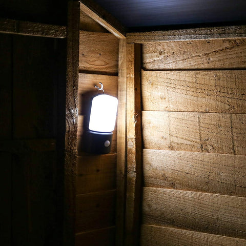 Easy-to-install battery-powered wall sconce for enhanced home security and safety.

