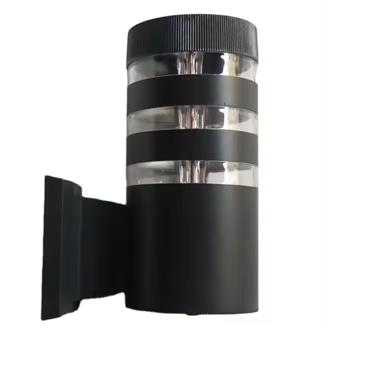 Wall-mounted garden light with black metal and glass design

