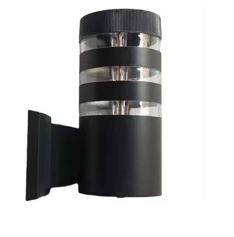 Wall-mounted garden light with black metal and glass design

