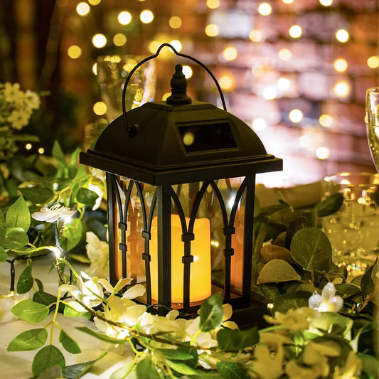 Outdoor Hanging Lantern Flickering LED Solar Powered 27cm Garden Lantern Lamp