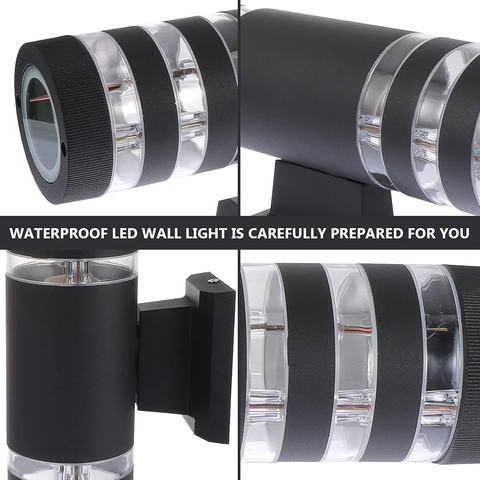 Close-up of the LED heads of the outdoor wall lamp


