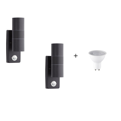 Black stainless steel outdoor wall light with PIR motion sensor – UK

