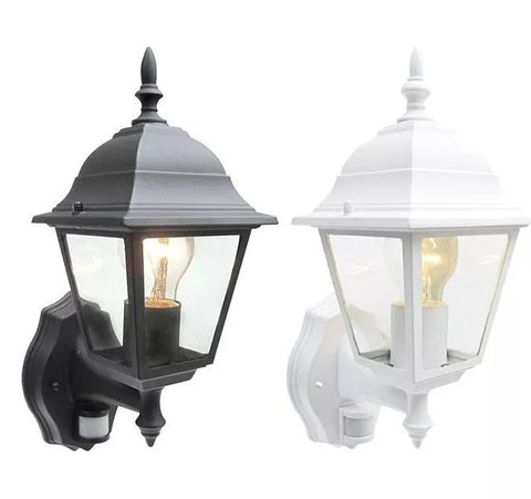 Outdoor PIR wall lantern sensor light with black finish

