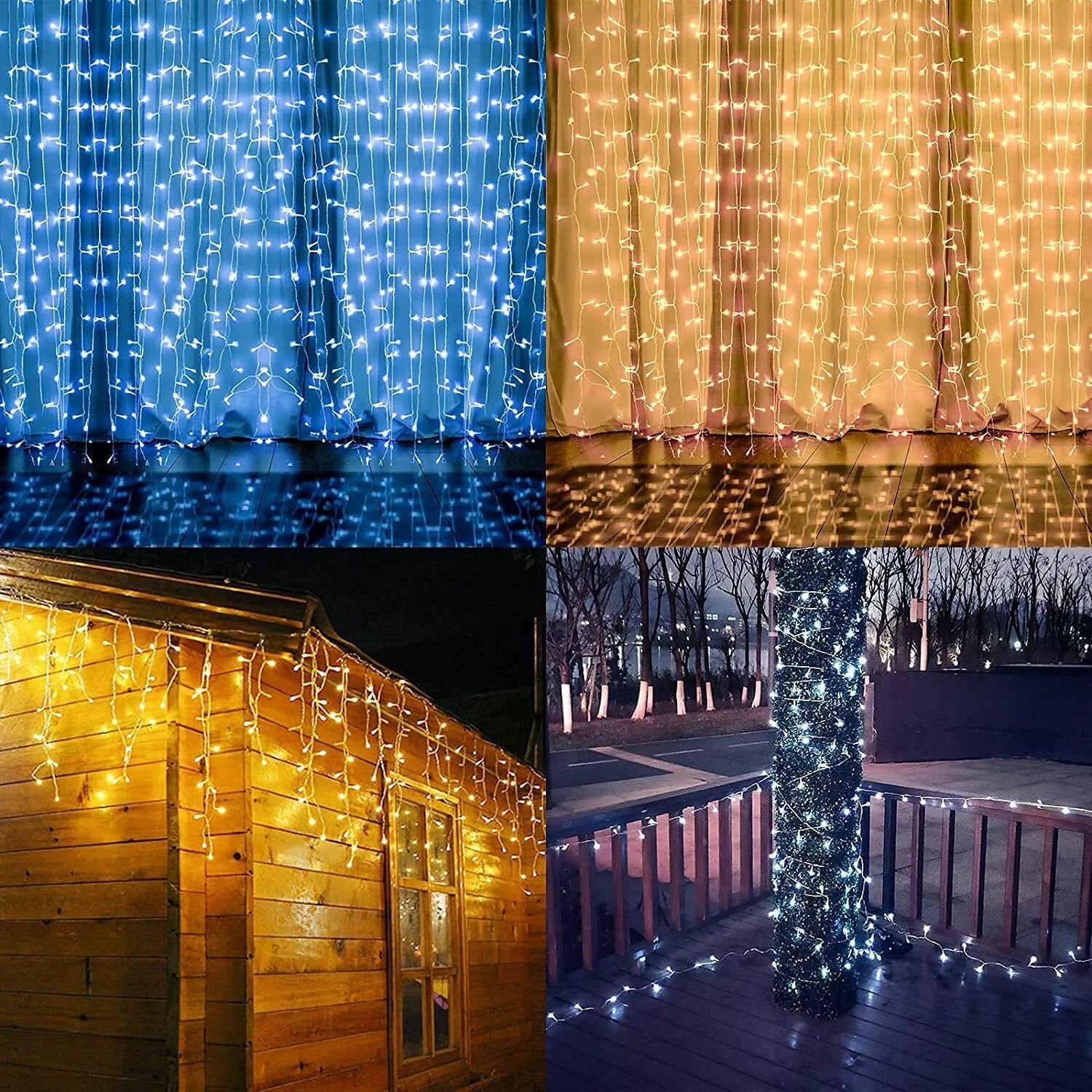 Outdoor Solar Curtain Fairy String Lights Hanging Gazebo Patio Window Garden
