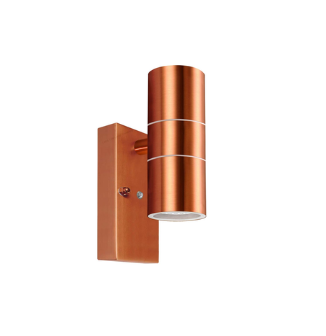 Copper finish outdoor wall light with up and down lighting effect


