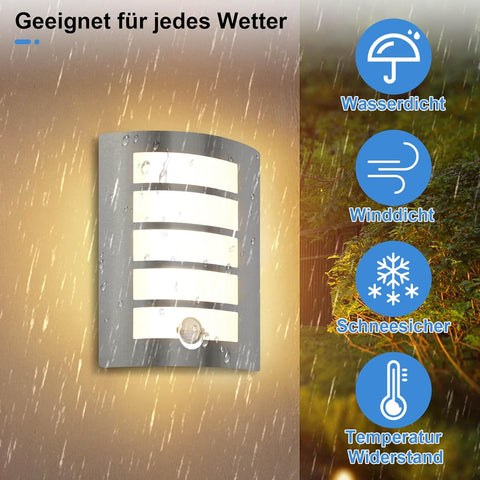 Outdoor wall light with an IP44 rating shining in rainy weather

