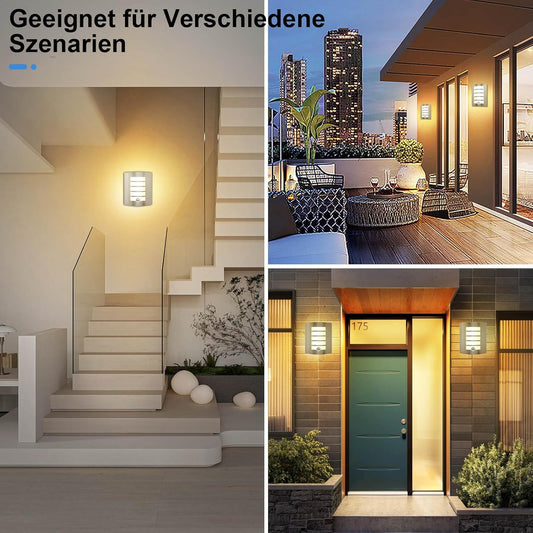 Outdoor Wall Lights Mains Powered PIR Motion Sensor Stainless Steel IP44 Waterproof Outside Light for Porch, Incl. 1x 12W LED E27 Bulbs Warm White