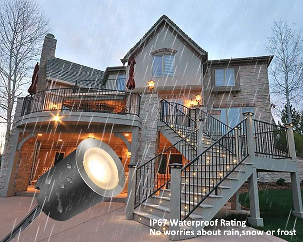 Outdoor light fixture on a house exterior with rain effects, emphasizing waterproof rating.