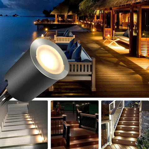 Outdoor lighting fixture with scenic waterfront view and staircase lighting.