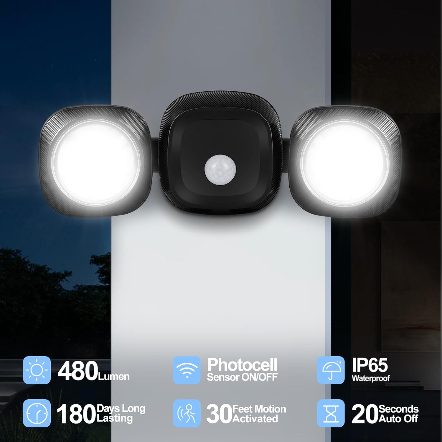 Outdoor security light with motion sensor on a white background