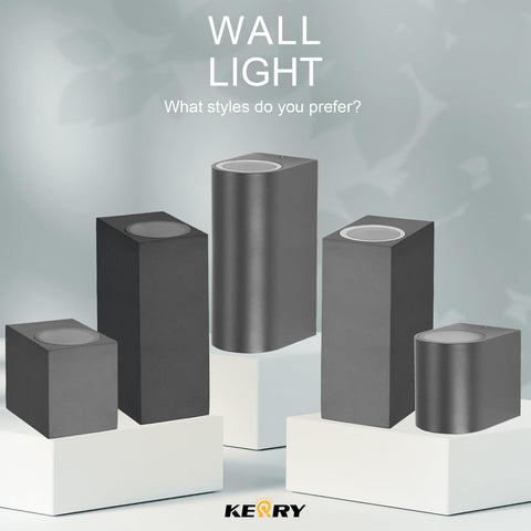 Set of wall lights with a gray and white color scheme on a light gray background, featuring the brand 