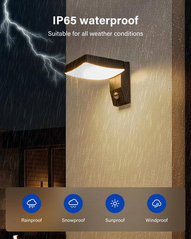 Outdoor wall light fixture with IP65 waterproof rating, suitable for all weather conditions.
