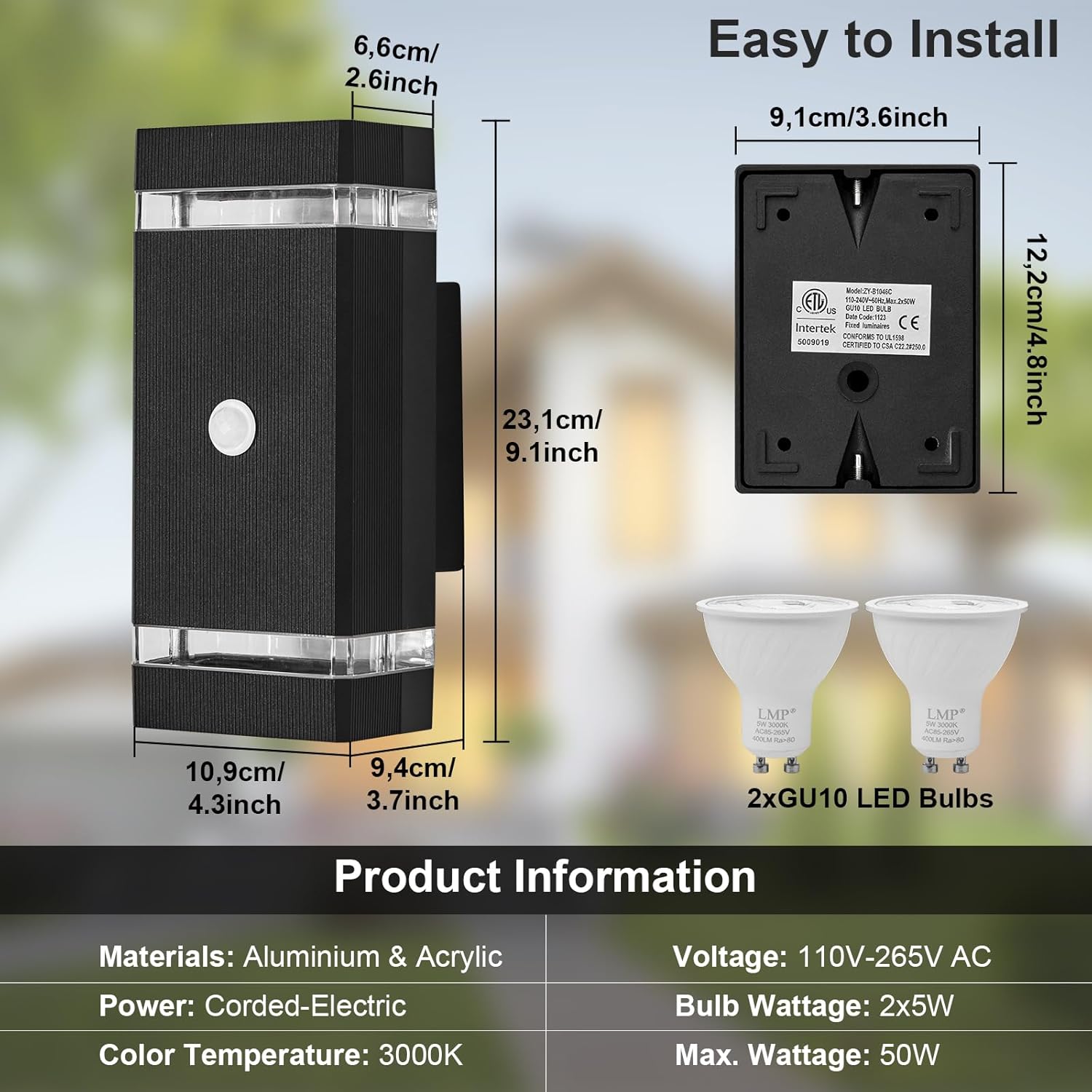 Outdoor wall light fixture with motion sensor on wooden wali