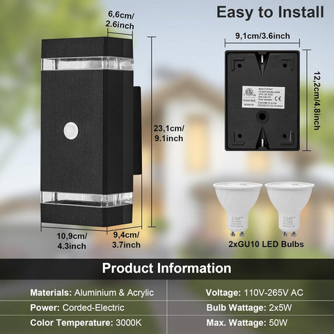 Outdoor wall light fixture with motion sensor on wooden wali