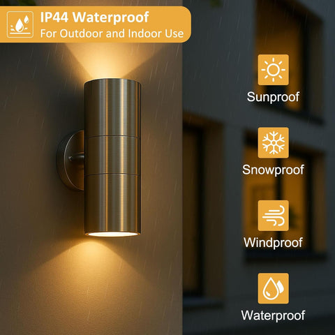 Outdoor wall light fixture with waterproof features on a dark background
