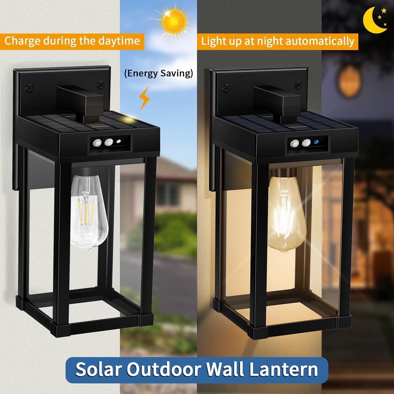 Outdoor wall light fixture with weather resistance features on a gray background