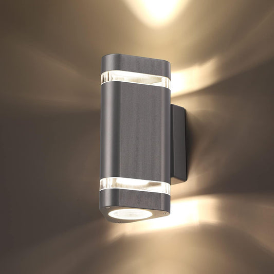 Outside Wall Lights, Up and Down Outdoor Wall Lights Mains Powered, IP65 Waterproof Front Door Porch Light Lamp Modern 3000K Aluminium, External LED Lighting Wall Mounted for House, Grey - thelights4u.com