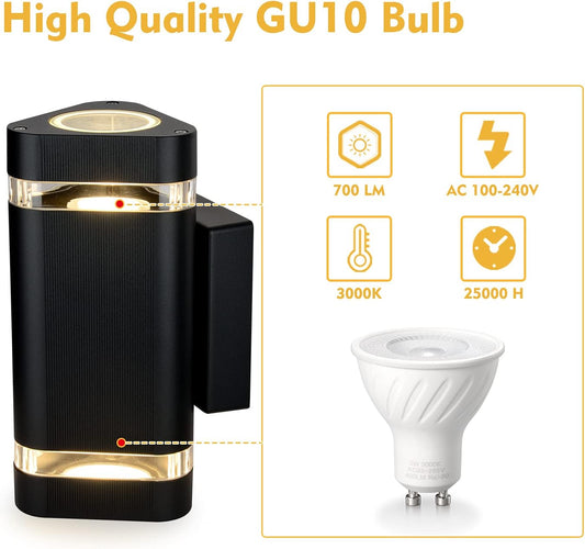 Outside Wall Lights, Up and Down Outdoor Wall Lights Mains Powered, IP65 Waterproof Front Door Porch Light Lamp Modern 3000K Aluminium, External LED Lighting Wall Mounted for House, Grey - thelights4u.com