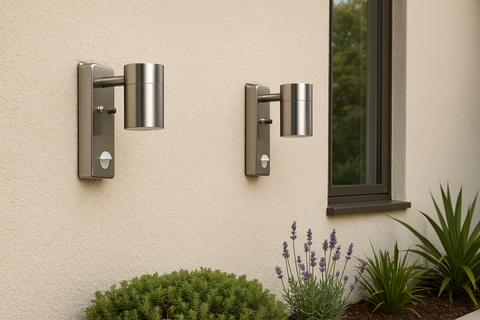 PIR GU10 exterior light with clear diffuser