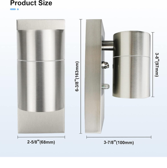 PIR Stainless Steel Single Outdoor Wall Light with Movement Sensor IP44