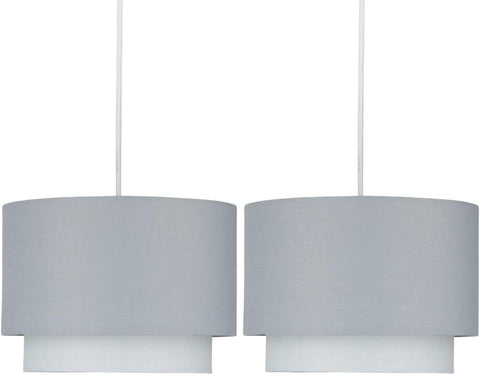 Pair of Grey Ombre 2-Tier Ceiling Light Shades – Easy Fit – UK
