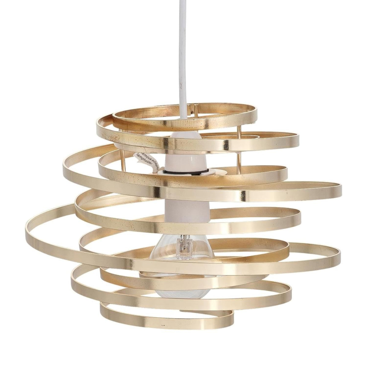 Close-up of sculptural gold swirl ceiling shade pattern