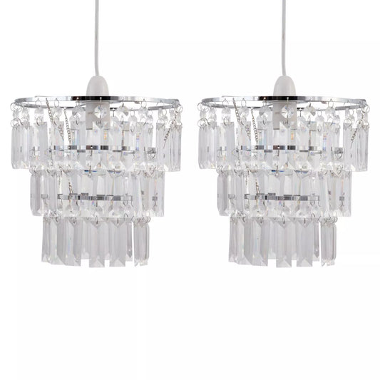 Pair of Modern Three Tier Ceiling Light Shades Pendant Acrylic Droplets from Chrome Frame Modern Pendant Shades Easy Fit - No Wiring Required